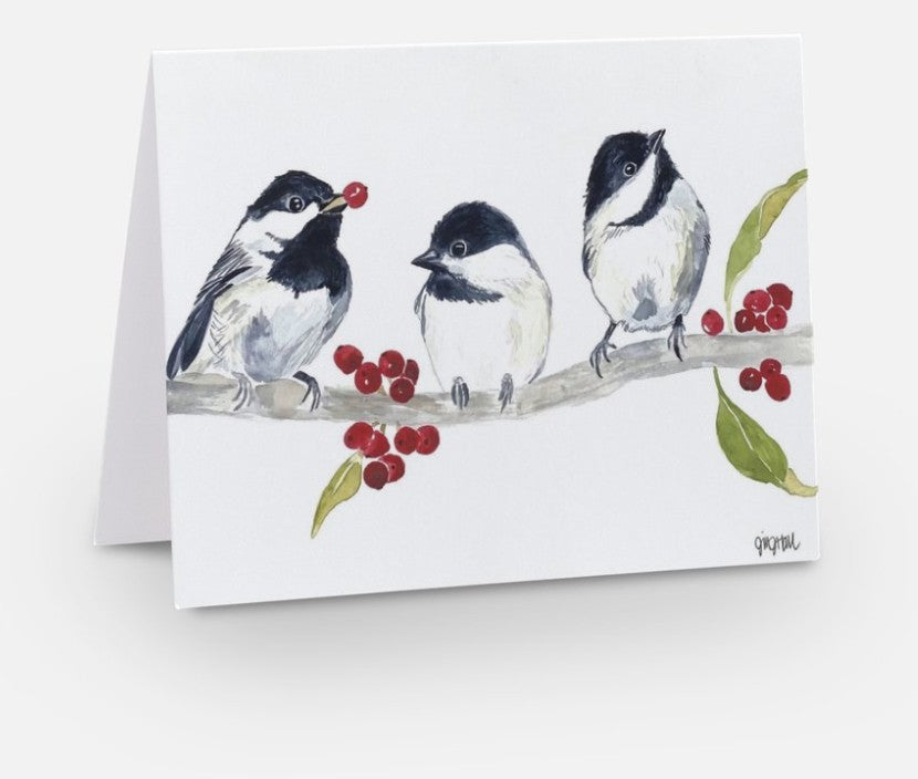 Chickadee & Holly Berry Greeting Card