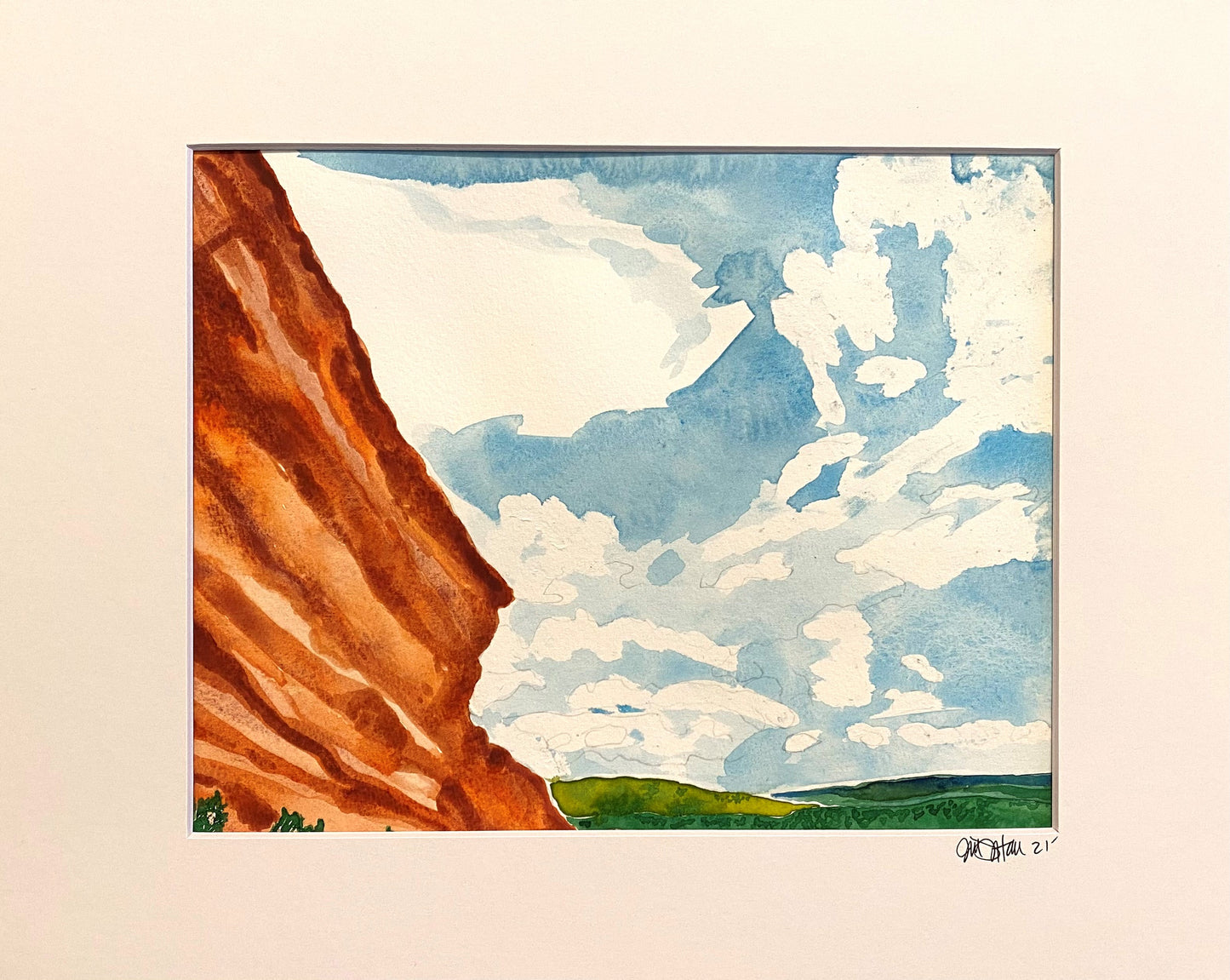 Red Rocks with a Bluebird Day- Watercolor